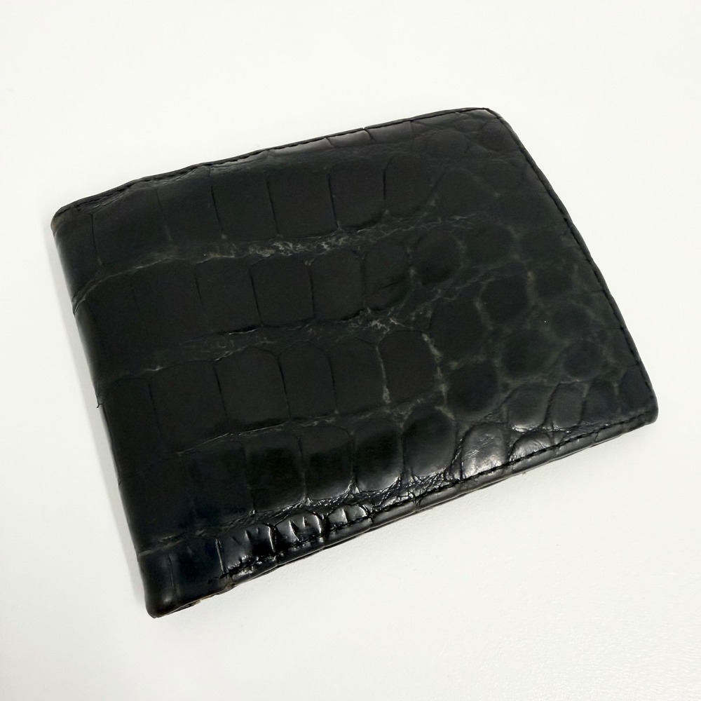 Vintage Mens Saks Fifth Avenue American Alligator Bi Fold Wallet Black